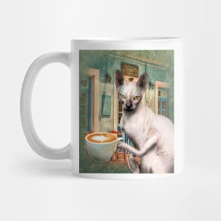 Sphynx Hairless Cat With Coffee Mug